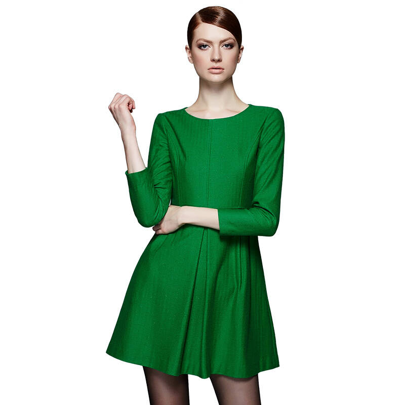 a摆羊毛呢连衣裙 气质时尚百搭长袖裙子 20w4509 绿色 l/40