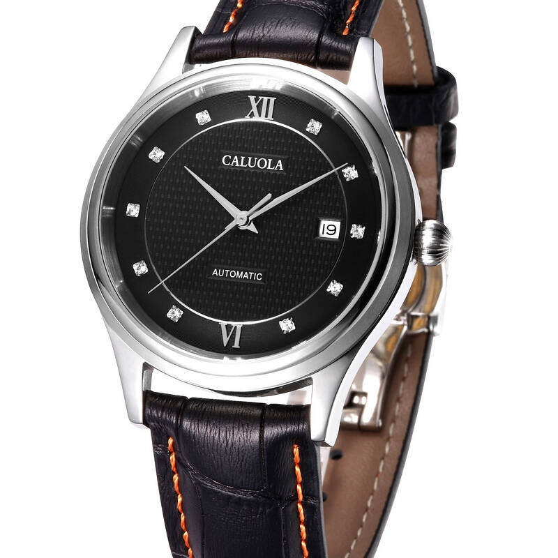 卡罗莱(caluola)全自动机械表男士手表个性防水休闲镶钻商务瑞士背透