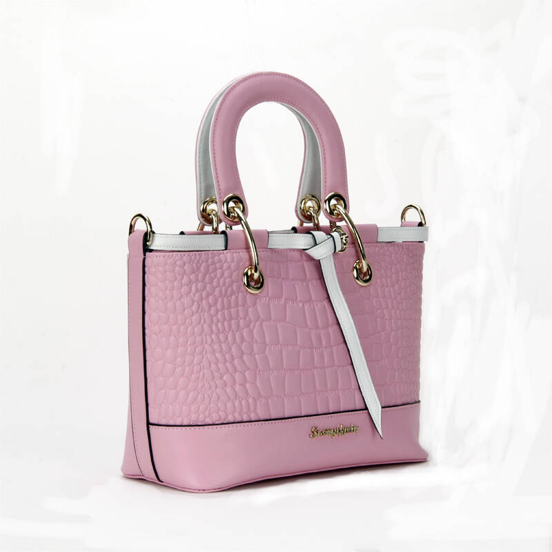 2016春夏新款欧美鳄鱼纹时尚潮流牛皮单肩包斜挎手提女包包 洋粉色