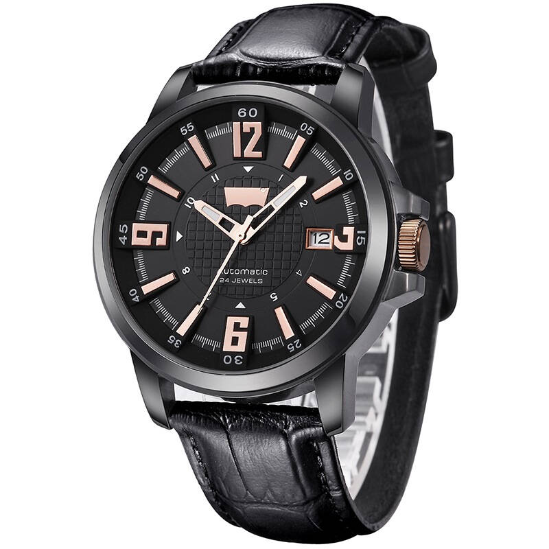 李维斯(levis)手表 创意撞色系列ip电镀黑钢机械男表黑盘皮带ltka