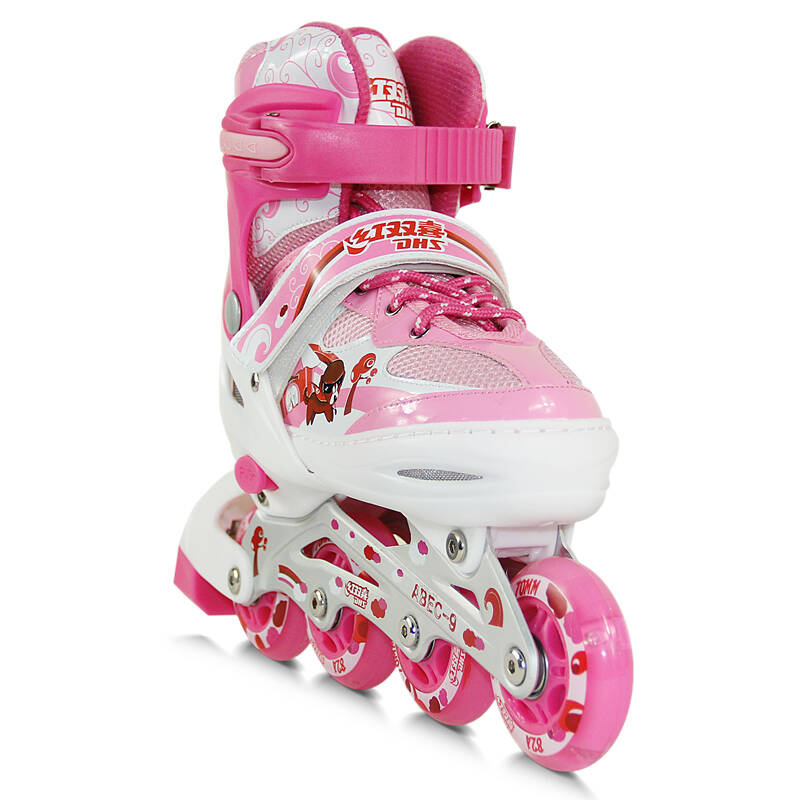 红双喜dhs溜冰鞋儿童可调轮滑鞋旱冰鞋 粉色 m(34-37码)