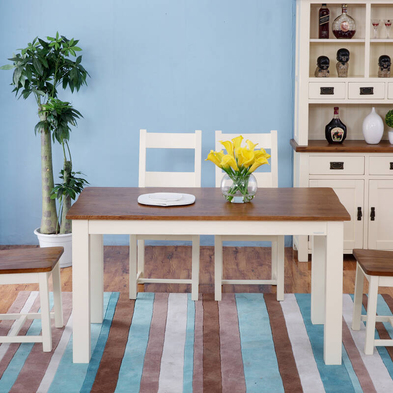 华谊家具 地中海风格实木餐桌餐椅一桌四椅餐桌椅组合四人 六人餐桌