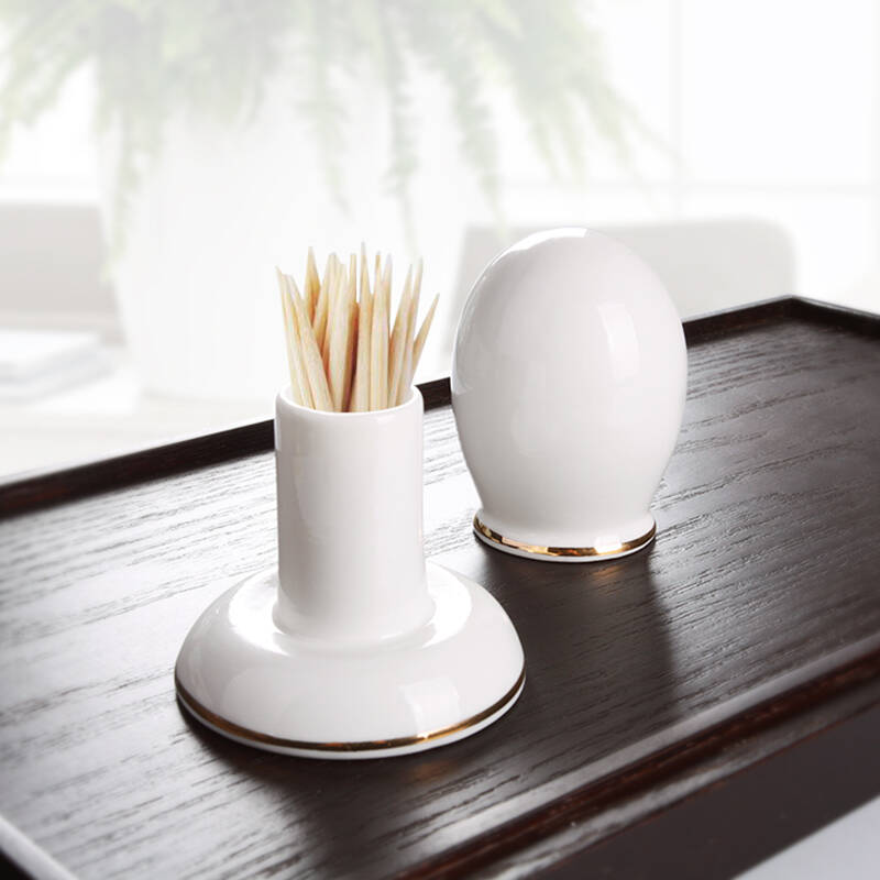 lifeeyes 酒店居家餐桌摆件 陶瓷牙签筒骨质瓷 创意低骨金边牙签盒