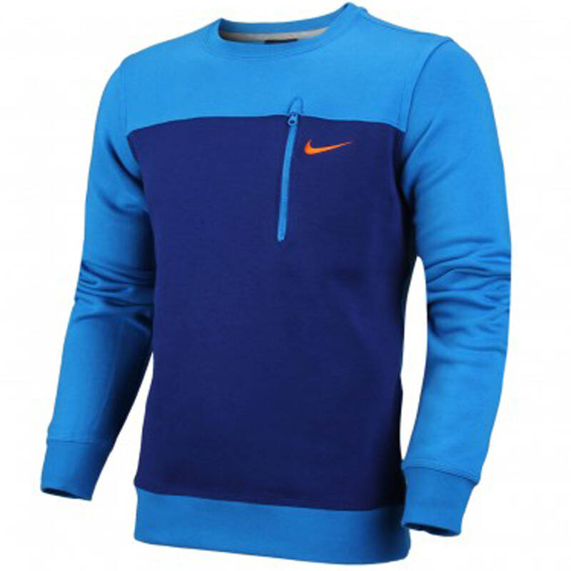 耐克nike男子卫衣新款拼色设计圆领套头衫629157-060-463-634 蓝色