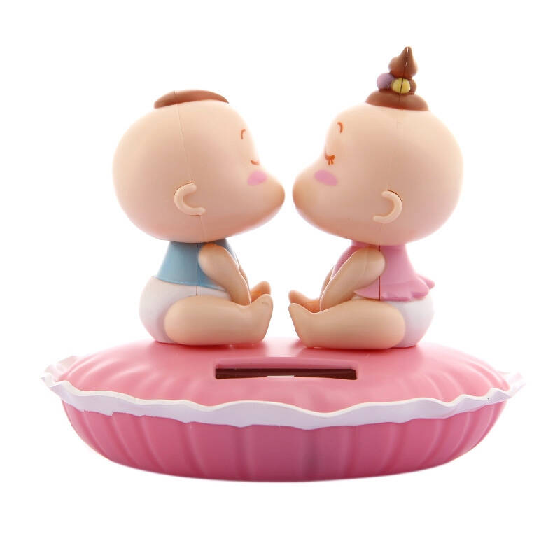 茢格 太阳能公仔 情侣公仔汽车摆件 摇头娃娃kiss亲嘴小孩 粉底幼儿版