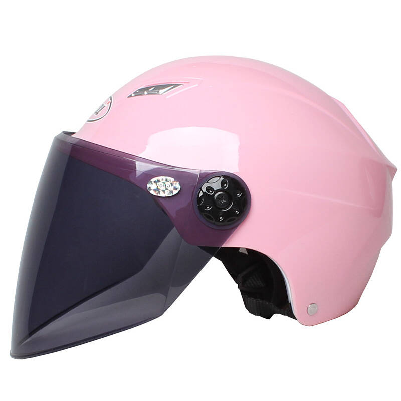 男女电动车头盔夏季防紫外线防晒头盔 型号029 浅粉色头盔配茶色镜片