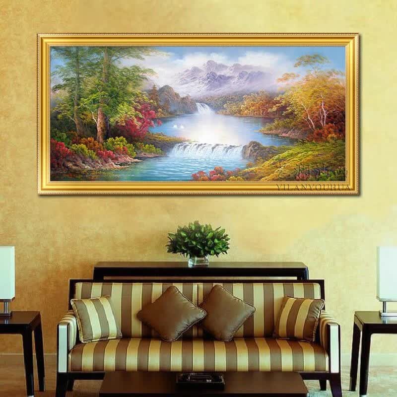 艺澜山水风景客厅沙发背景油画 室内家装家饰手绘有框装饰画sh29 纯