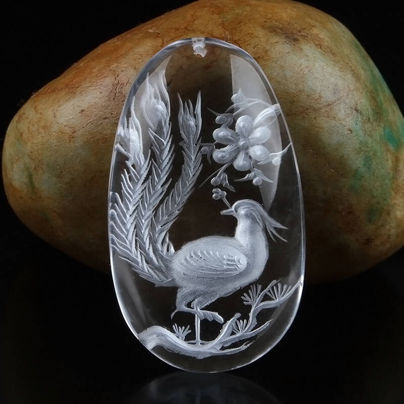 张益轩珠宝 水晶凤凰吊坠 男女款精雕白水晶挂件 可做证书