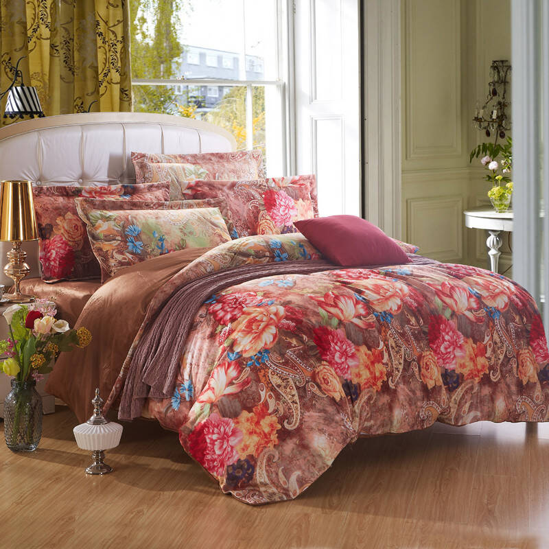 皇朝家私 天鹅绒印花四件套 花海柔情 1.8m(6英尺)床
