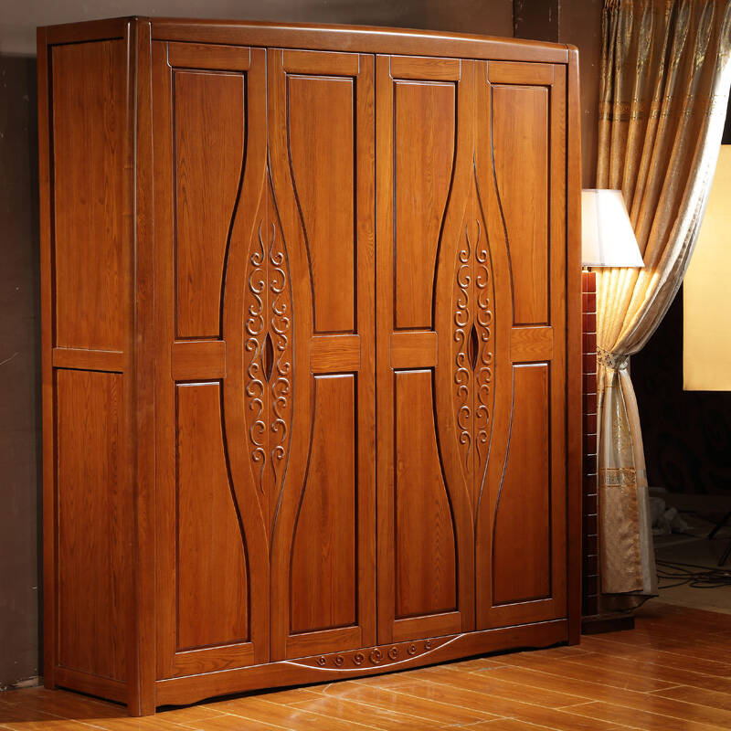岭林 中式卧室实木家具 金丝木实木1.9米四门大衣柜衣橱 806