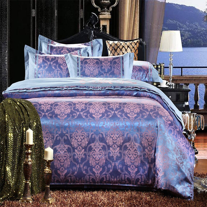 逸轩家纺 优卡丝大提花绣花活性印花四件套 闲暇时光-天蓝 1.8米-2.