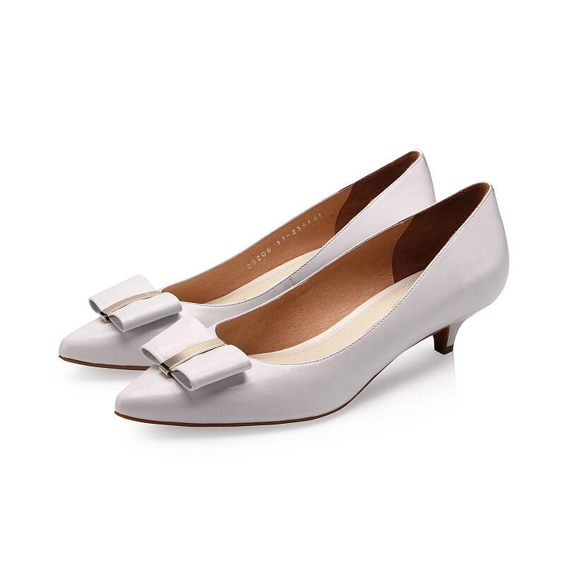 莱尔斯丹 2015春季新款时尚优雅蝴蝶结尖头纯色女单鞋ou 6m29206 灰白
