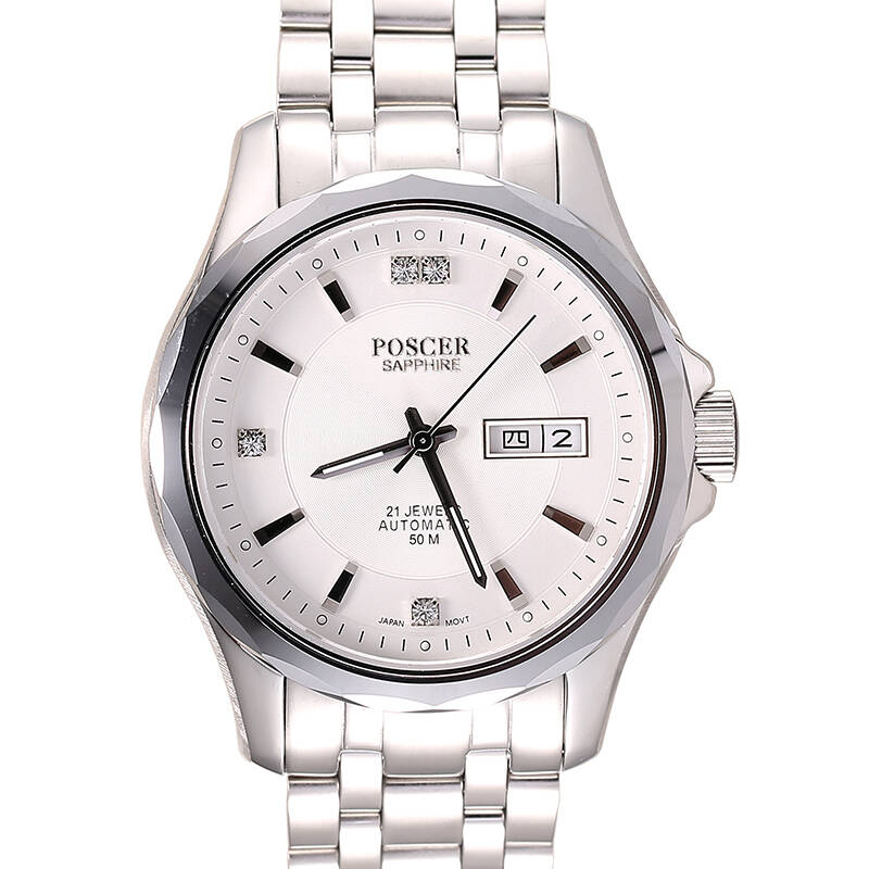 宝时捷表(poscer)全自动机械表 男士手表 镶钻防水表 商务男表半钨钢
