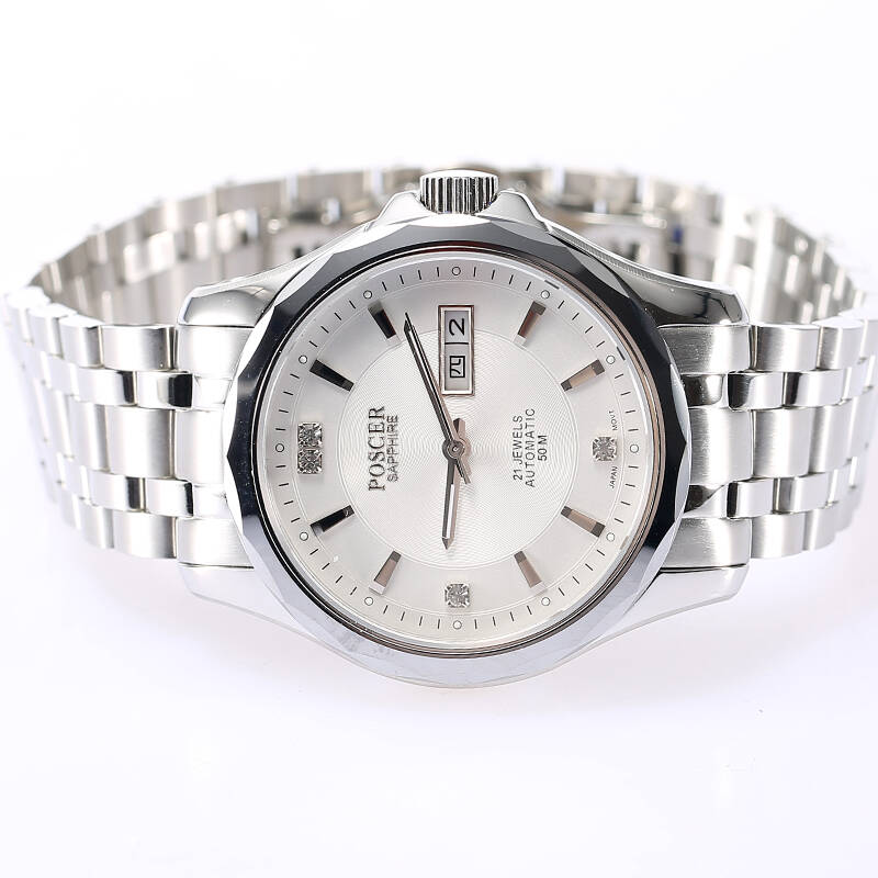 宝时捷表(poscer)全自动机械表 男士手表 镶钻防水表 商务男表半钨钢