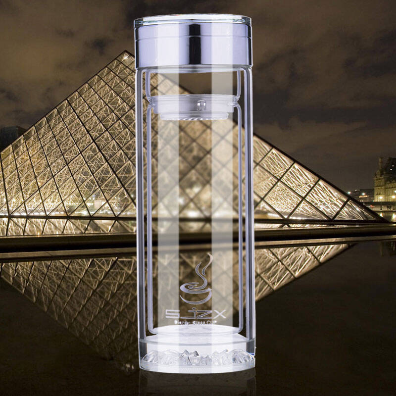 博若莱玻璃杯办公双层带盖茶杯男女茶杯耐热车载水瓶透明水杯 brl021