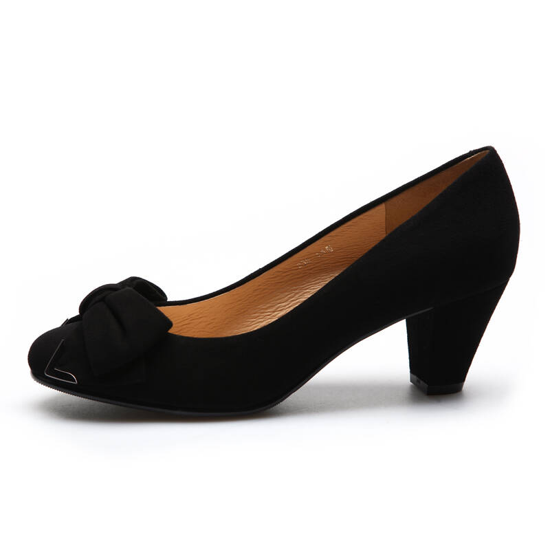 休闲舒适羊绒/羊皮/牛皮蝴蝶结单鞋浅口女鞋1882340 黑色羊绒430103