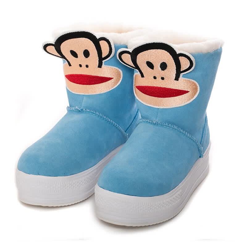paulfrank大嘴猴女鞋2015新款女士中筒刺绣logo雪地靴正品 蓝色 35