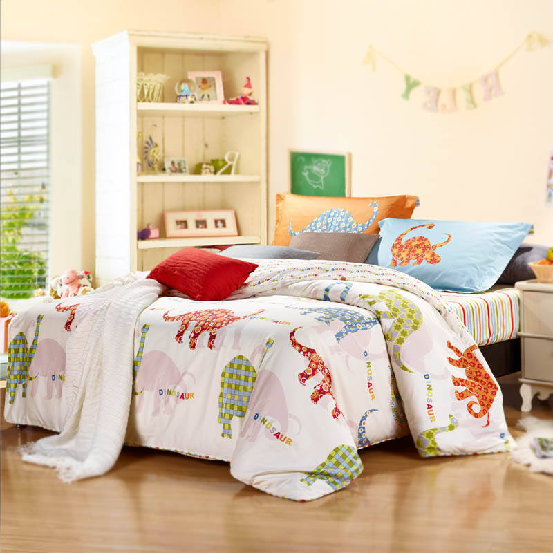 恐龙纺织dinosaur 卡通儿童床单床品四件套 全棉印花高支高密四件套