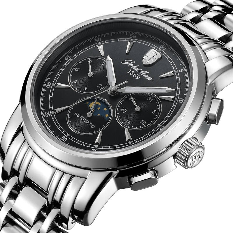 格雷曼(geleiman)手表男士全自动机械表 防水精钢手表瑞士多功能男表