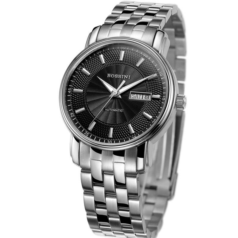 罗西尼(rossini)手表雅尊商务系列不锈钢防水双历进口机芯黑色表盘