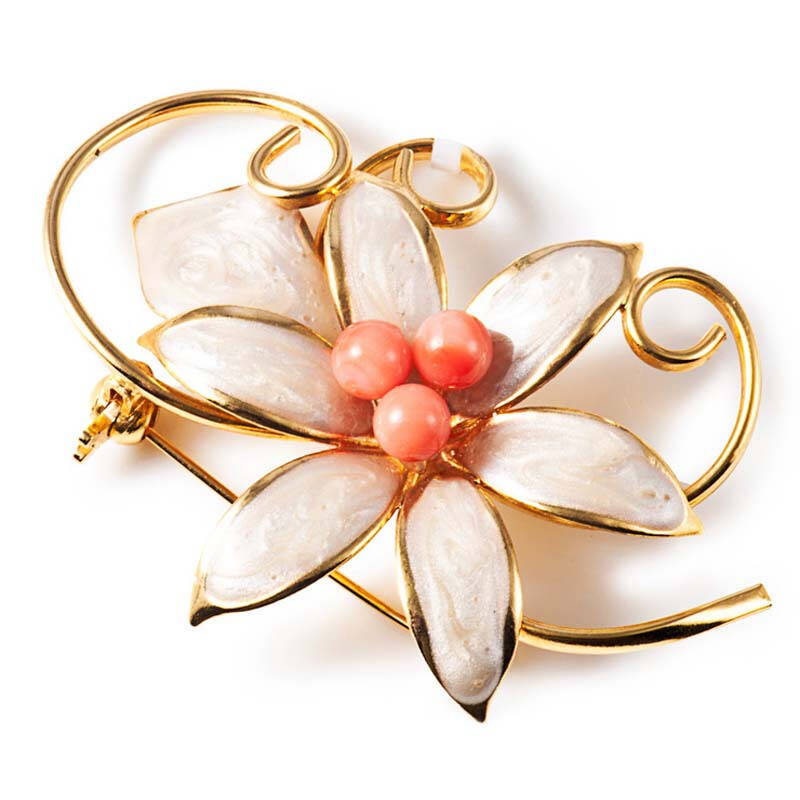 梦克拉mkela18k金红珊瑚胸针 玫瑰华情 玫瑰花朵百搭胸花胸针