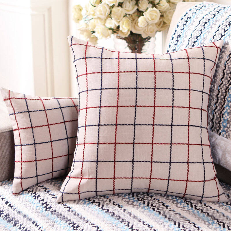 朴居 格子抱枕沙发靠垫腰枕 30cm*50cm 45cm*45cm 白色 45cm45cm含芯