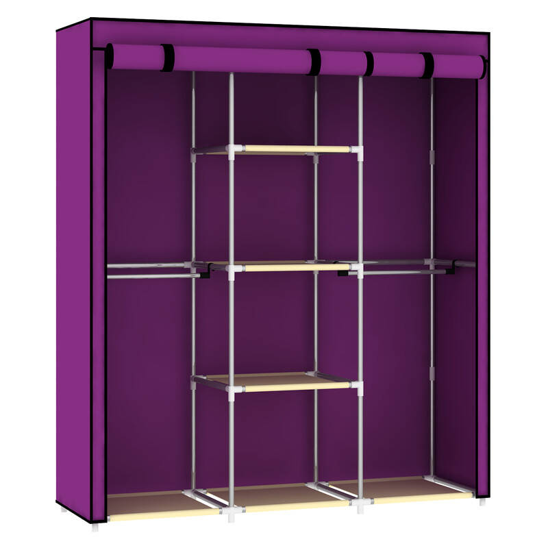 【家世比】布衣柜简易衣柜组合折叠布衣橱钢架布艺衣柜 紫色