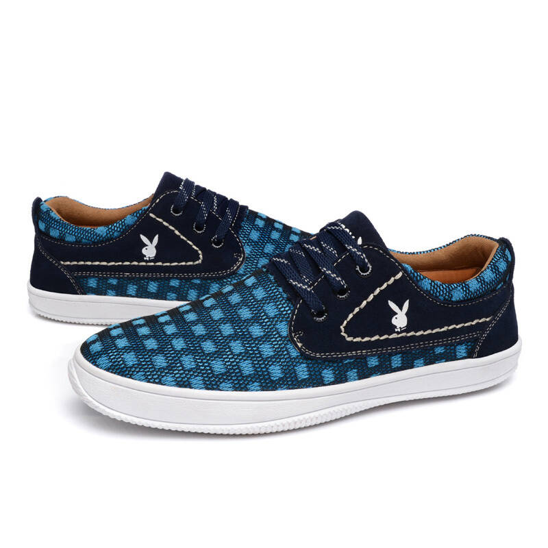 花花公子playboy夏季低帮男鞋透气休闲鞋运动鞋 蓝色cx37010y 44