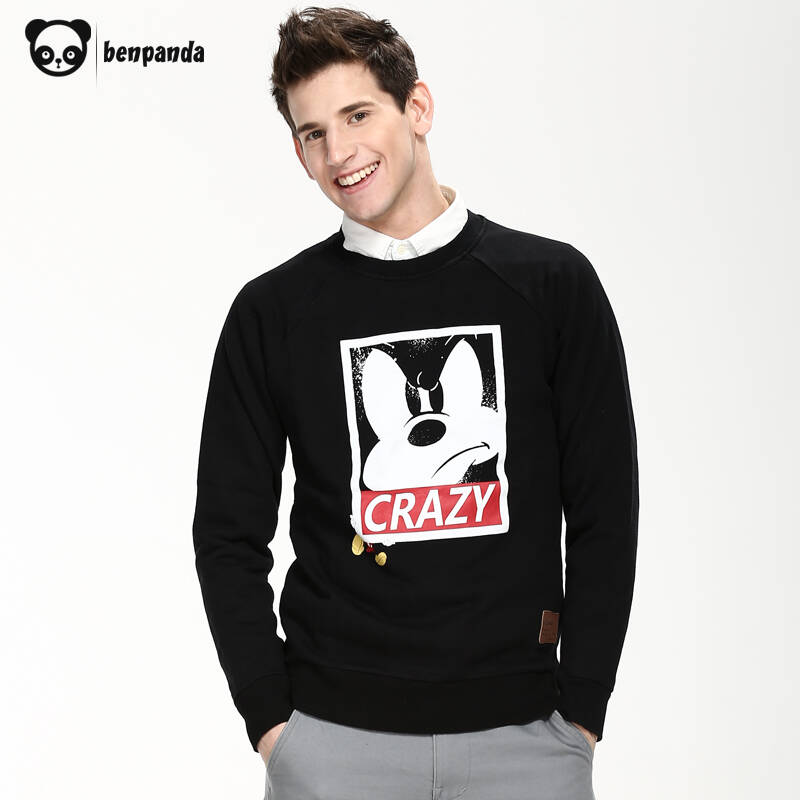 熊猫本benpanda 2015秋新款潮牌套头卫衣男w003 黑色 xxl