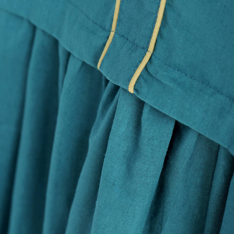 卡萨布兰卡 2015新款夏装 文艺圆领苎麻撞色短袖连衣裙 2517090 雀绿