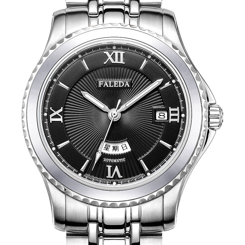飞力达faleda瑞士品牌男士手表男士机械表 防水夜光手表 精钢黑面男款