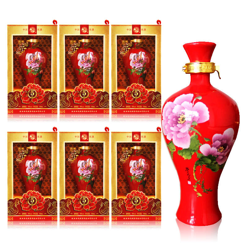 【6瓶装】45°国花瓷 5年西凤酒 五年陈酿红瓶装 陕西凤香型白酒