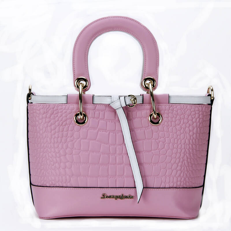 2016春夏新款欧美鳄鱼纹时尚潮流牛皮单肩包斜挎手提女包包 洋粉色