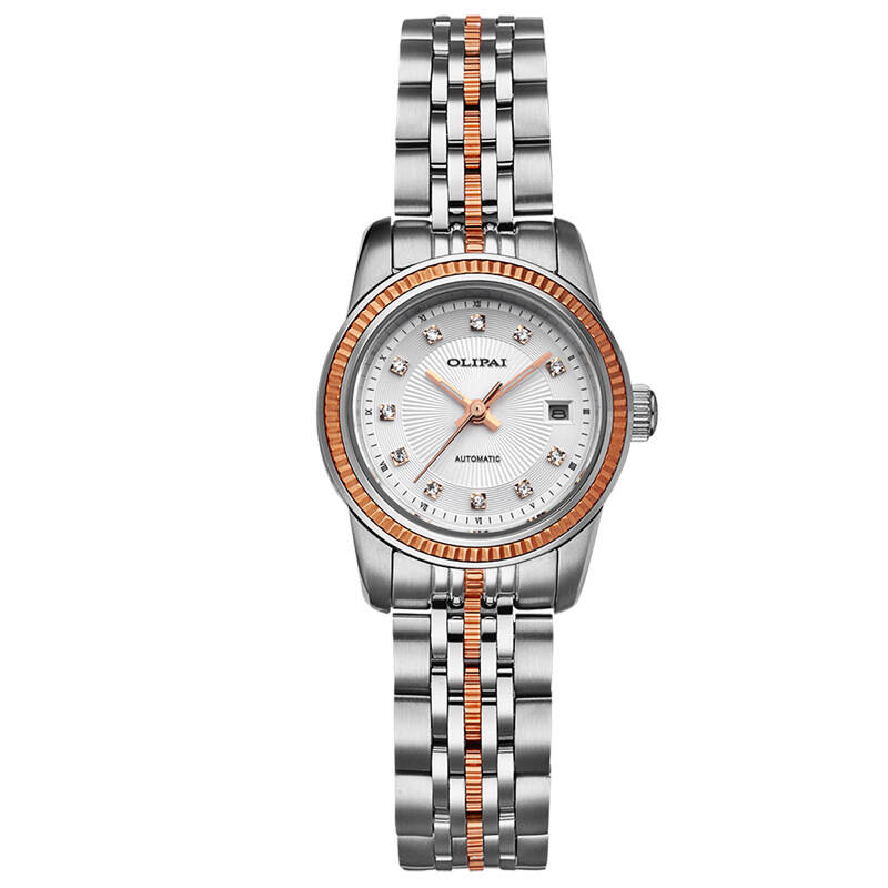 欧力派(olipai)女表镶钻背透全自动机械表 精钢防水手表jt7028女表
