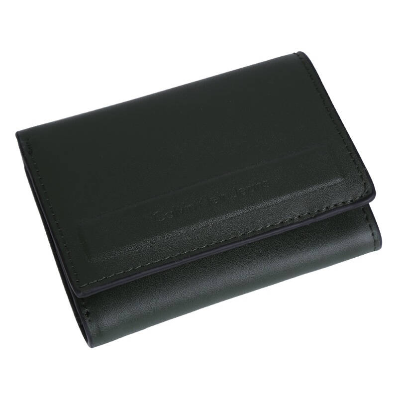 calvin klein/ck 卡文克莱 男款金属logo军绿色皮革短款钱包 79555