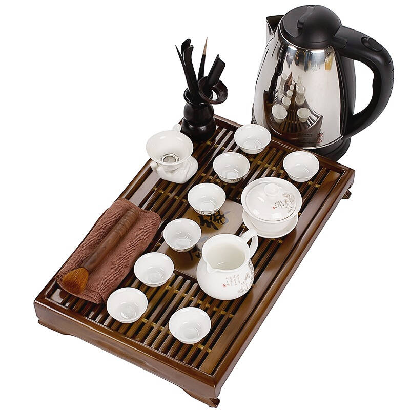 功夫茶具套装 茶缘陶瓷套组 实木茶盘茶壶茶杯茶道泡茶炉整套 京东