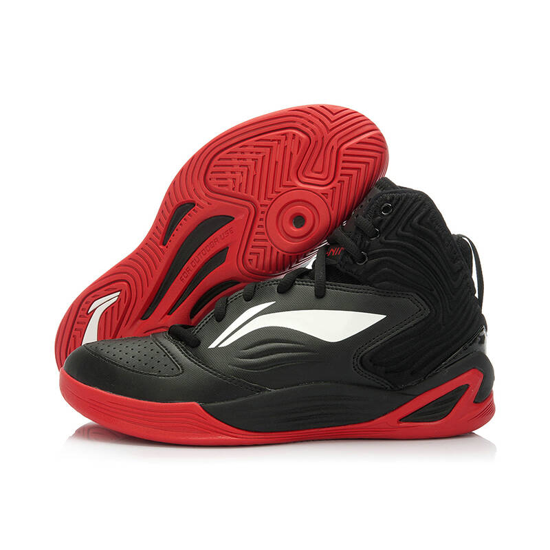 李宁篮球鞋 2015新款李宁流沙篮球系列反弹耐磨男鞋高帮球鞋 黑/朱砂