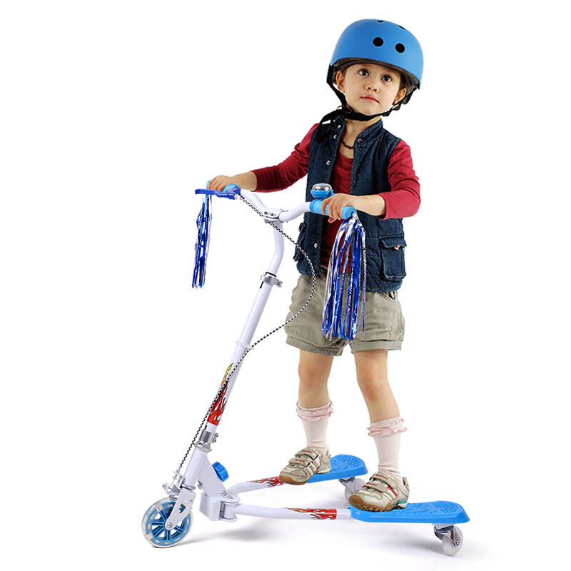 儿童蛙式滑板车 剪刀车 闪光蛙式车 三轮车活力车 童车玩具 全钢蓝色