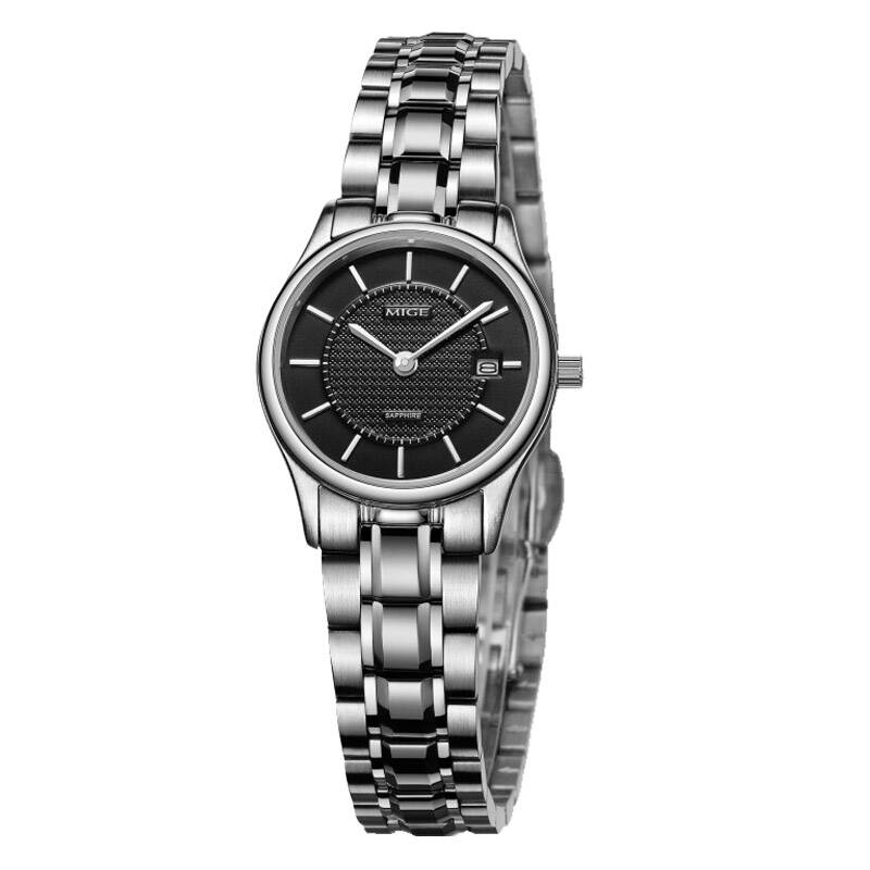 米格表(mige)手表英朗系列石英机芯纤薄精钢石英男表 ym3321lmb黑盘女