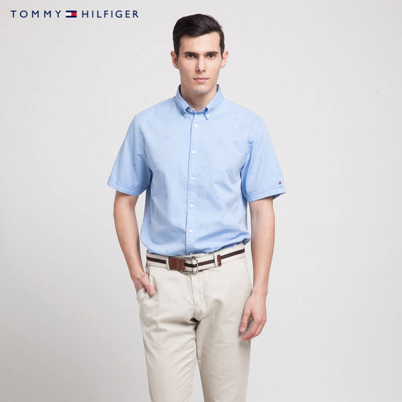 tommy hilfiger 品牌logo短袖衬衫(纽约版)| 0887876899ls 474浅蓝色