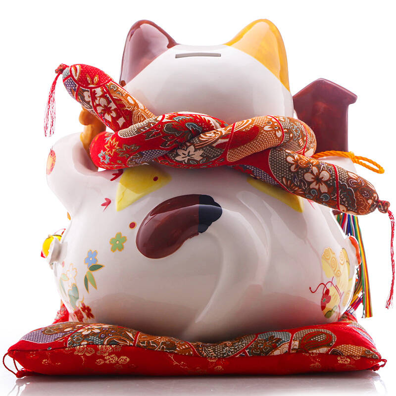 吉猫堂 大号八方来财招财猫陶瓷存钱罐摆件开业礼品乔迁礼物办公石