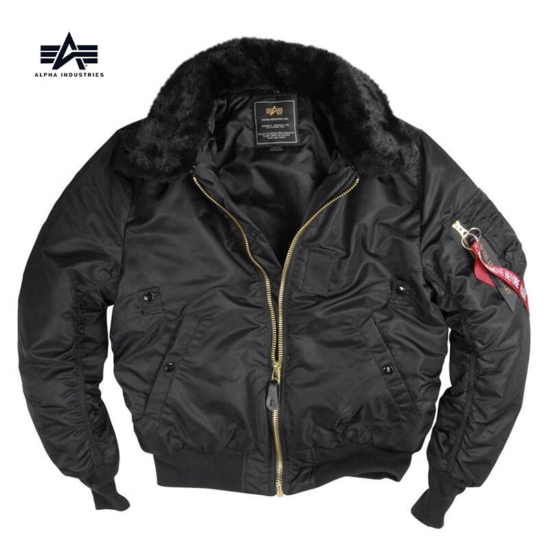 alpha阿尔法b15飞行夹克 机车夹克毛领棉衣加厚宽松外套 男 秋冬 黑色