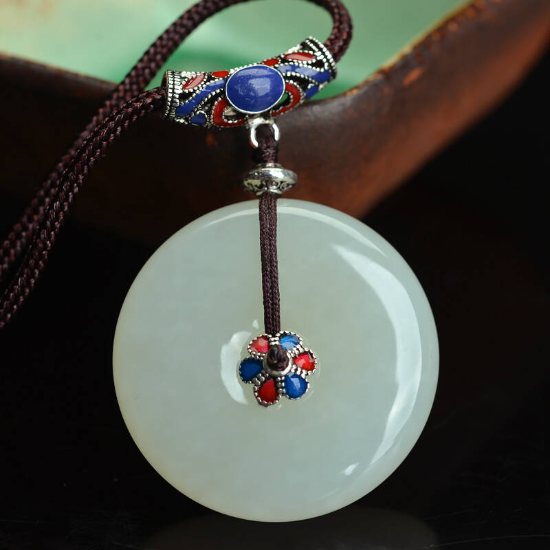 和田玉白玉怀古平安扣吊坠