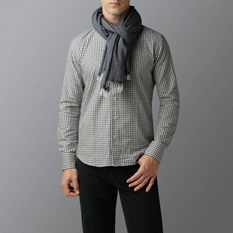 意大利进口 柏品专柜同步销售 男士深蓝色流苏羊毛围巾 深蓝色