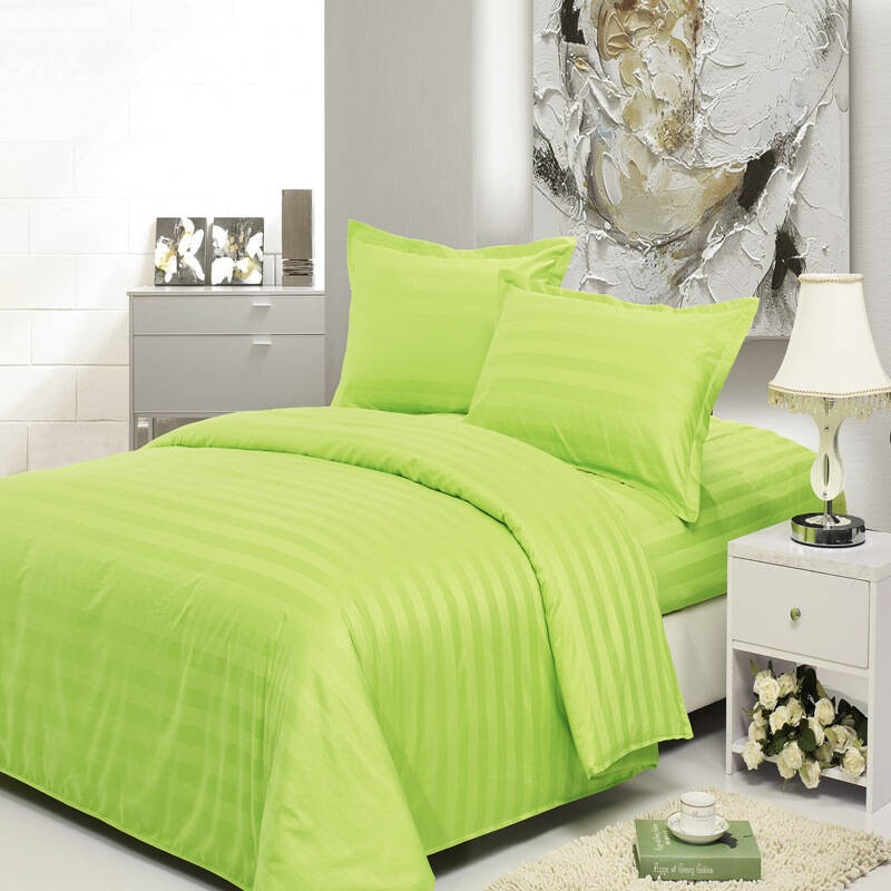 唯舒家纺纯棉斜纹缎条双人床单-绿色(适合1.5和1.8米床) 自营