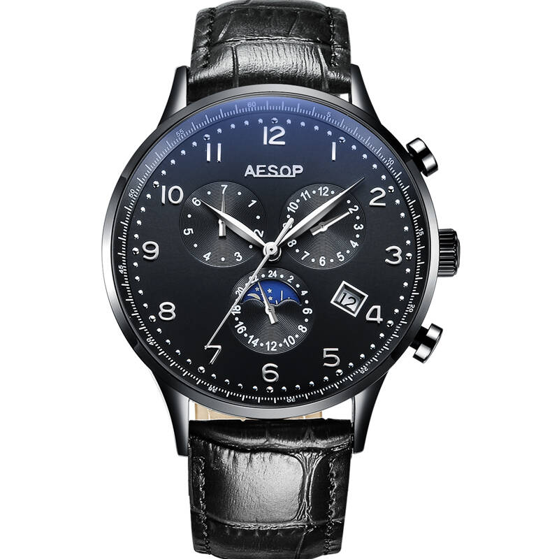 伊索(aesop)男士手表 全自动机械表运动时尚腕表 多功能皮带金色防水