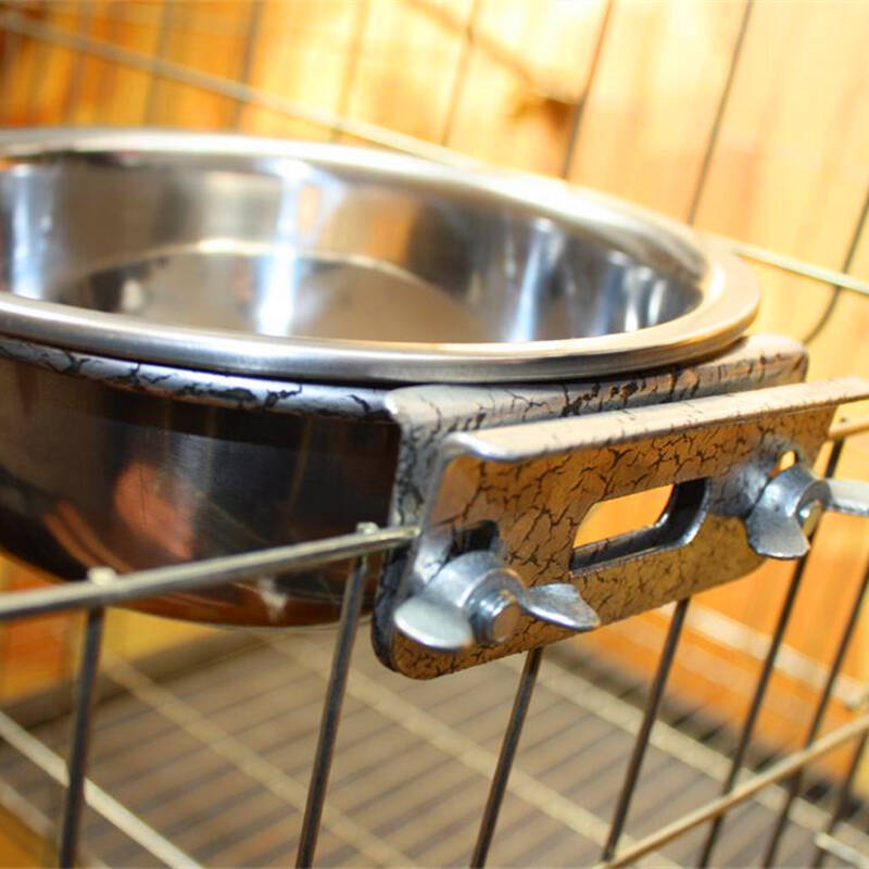 宠物挂盆狗碗 狗食盆 带可固定盆架 加厚加深不锈钢挂式盆 笼子 挂式