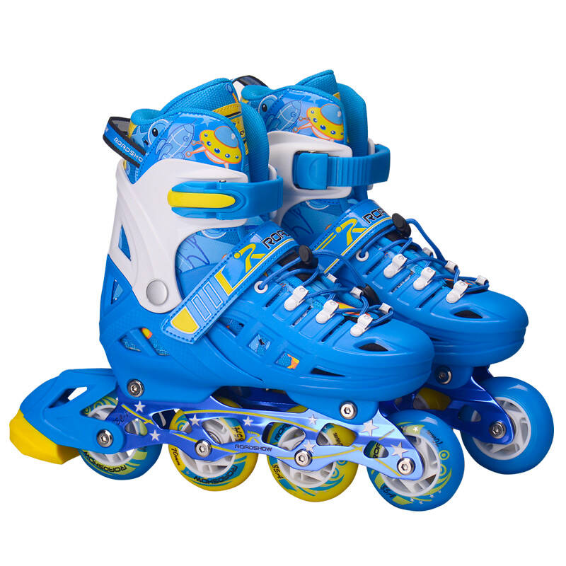 乐秀rx1c儿童轮滑鞋直排轮溜冰鞋可调码男女滑冰鞋 蓝色单鞋 m码(34