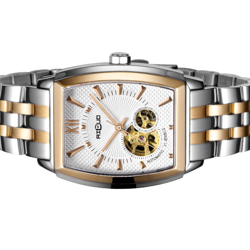 艾诺(ai luo)手表全自动机械表手表男士酒桶型镂空背透机械男表 6016g