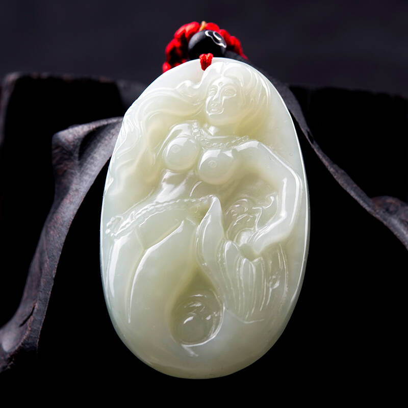 新疆和田玉美人鱼 人鱼公主吊坠 玉佩 附赠鉴定证书